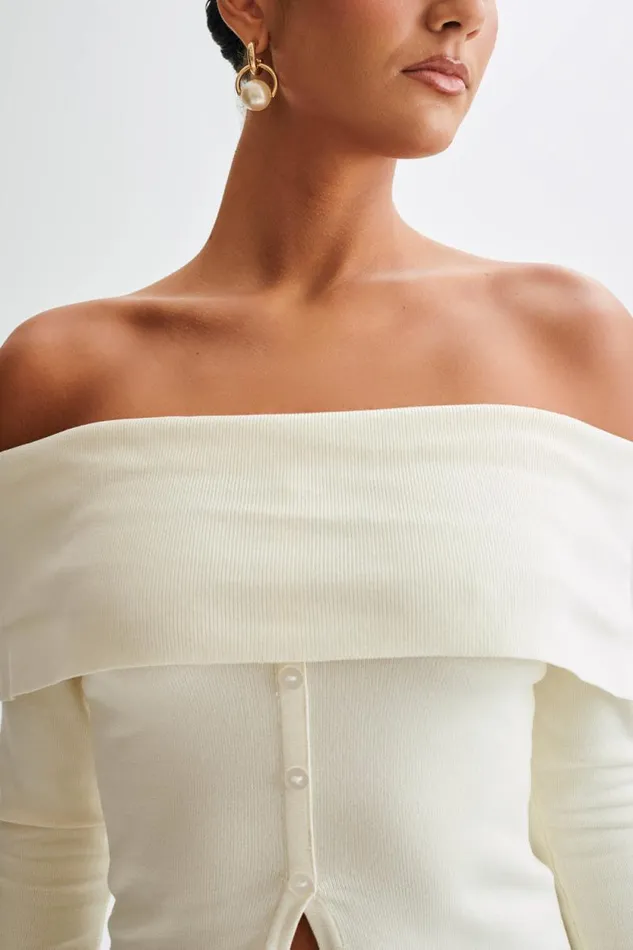Women Meshki Tops Diedre Buttoned Off Shoulder Knit Top 8211 White