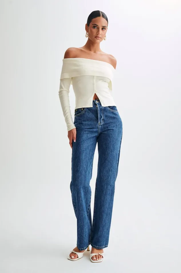 Women Meshki Tops Diedre Buttoned Off Shoulder Knit Top 8211 White