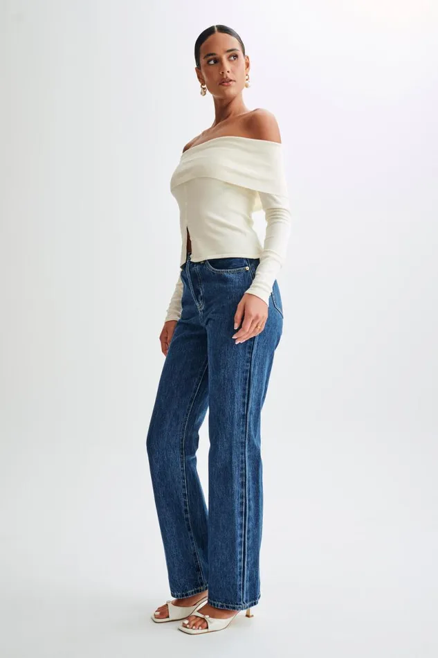 Women Meshki Tops Diedre Buttoned Off Shoulder Knit Top 8211 White