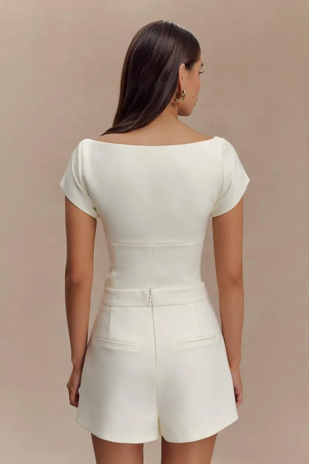 Women Meshki Tops Ellis Cap Sleeve Longline Suiting Top 8211 Ivory