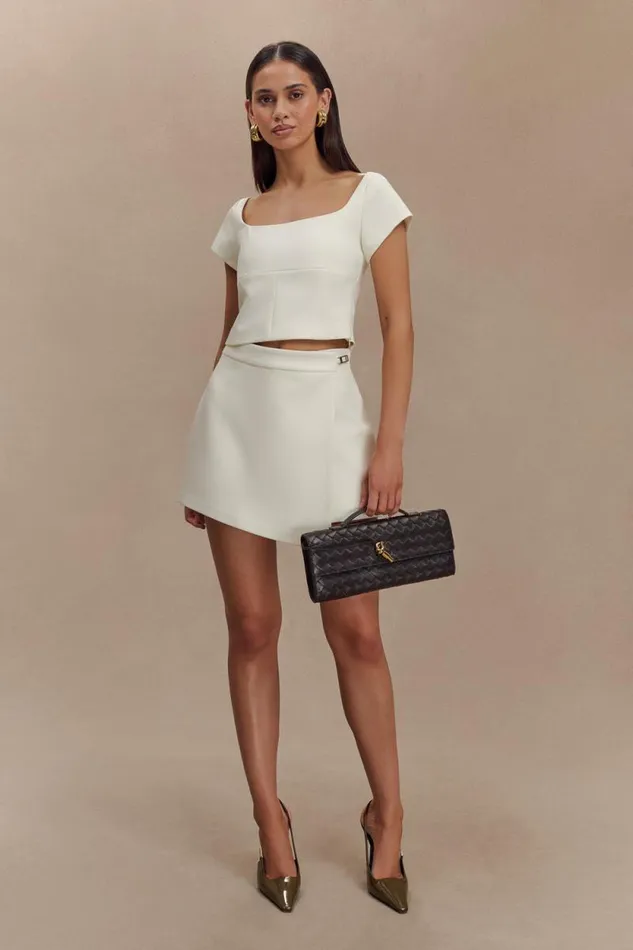 Women Meshki Tops Ellis Cap Sleeve Longline Suiting Top 8211 Ivory