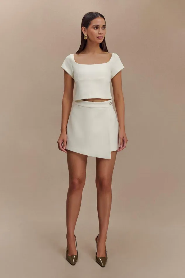 Women Meshki Tops Ellis Cap Sleeve Longline Suiting Top 8211 Ivory