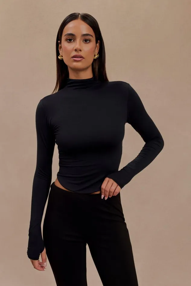 Women Meshki Tops Ember Modal Long Sleeve High Neck Top 8211 Black