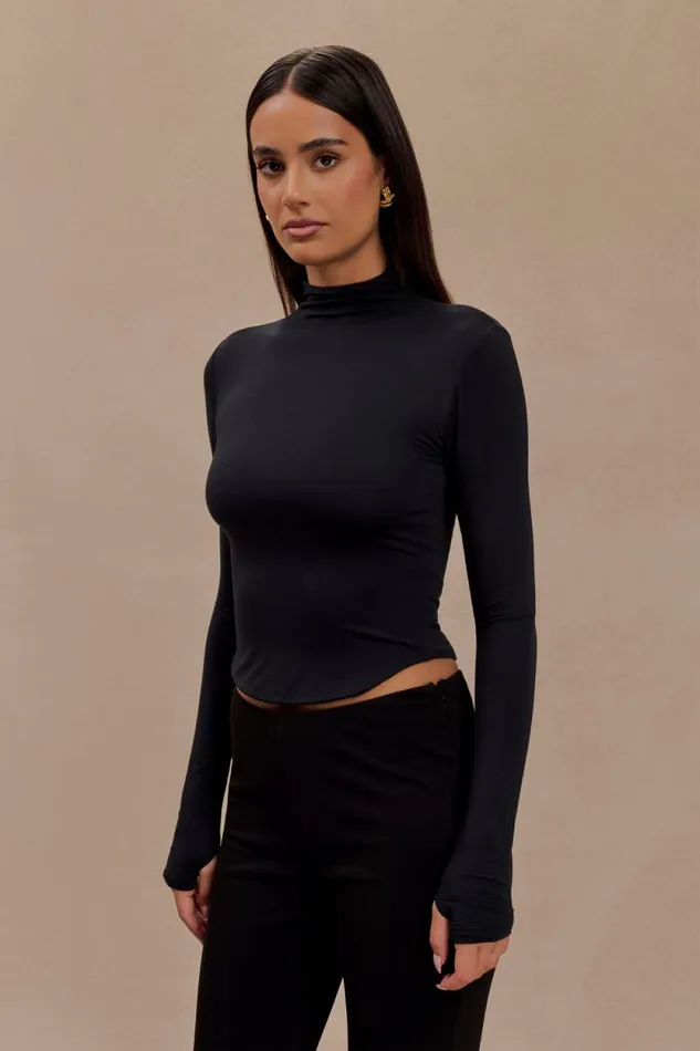 Women Meshki Tops Ember Modal Long Sleeve High Neck Top 8211 Black