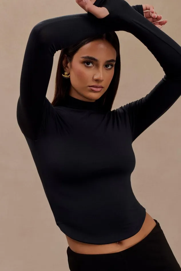 Women Meshki Tops Ember Modal Long Sleeve High Neck Top 8211 Black