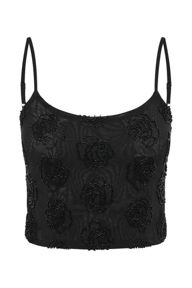 Women Meshki Tops Greta Rose Beaded Camisole 8211 Black