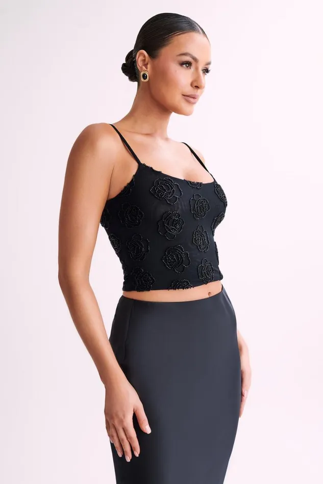Women Meshki Tops Greta Rose Beaded Camisole 8211 Black