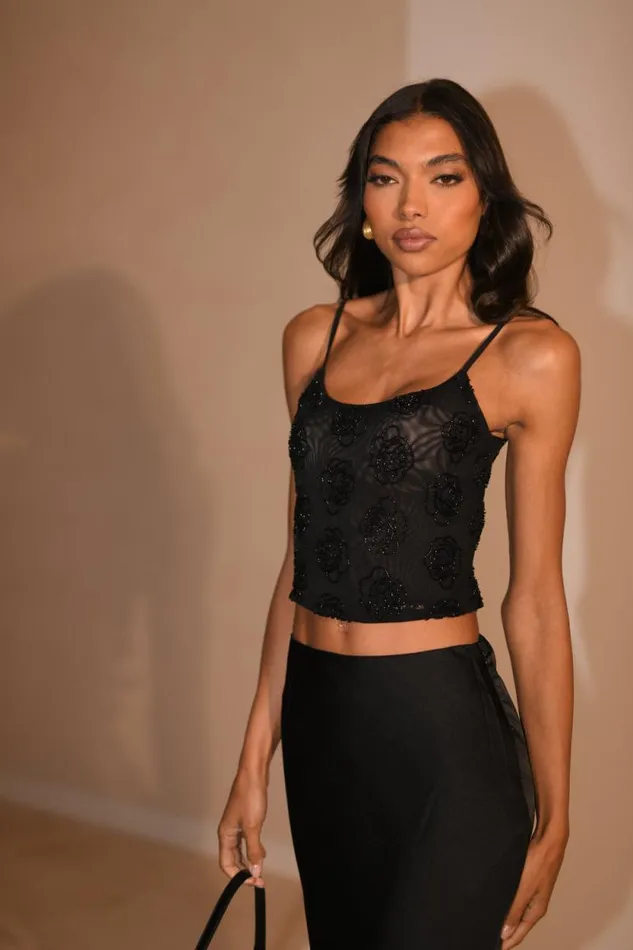 Women Meshki Tops Greta Rose Beaded Camisole 8211 Black