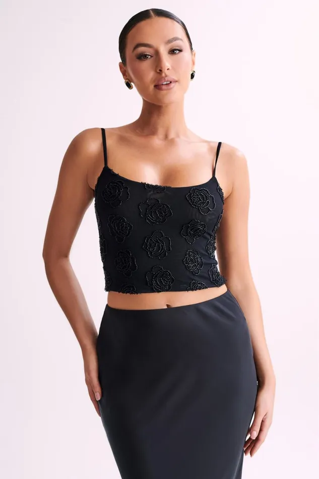 Women Meshki Tops Greta Rose Beaded Camisole 8211 Black