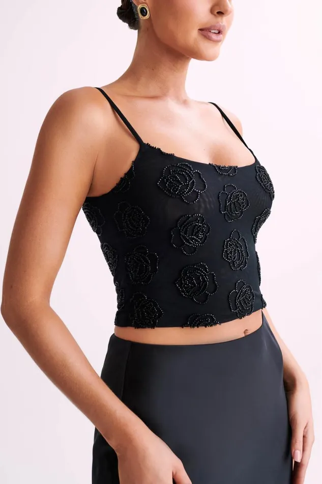 Women Meshki Tops Greta Rose Beaded Camisole 8211 Black