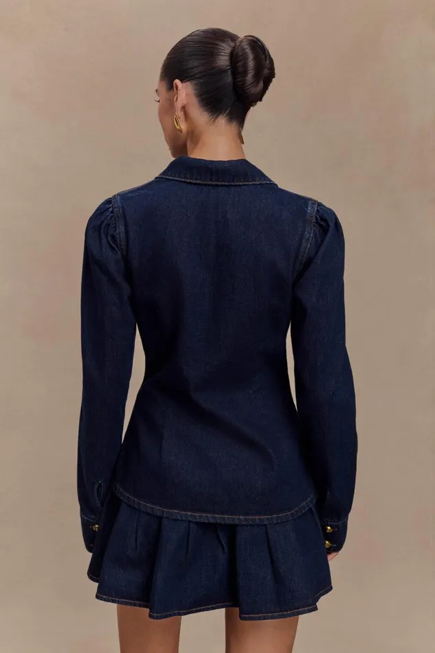 Women Meshki Tops Hilary Long Sleeve Denim Top 8211 Indigo Blue