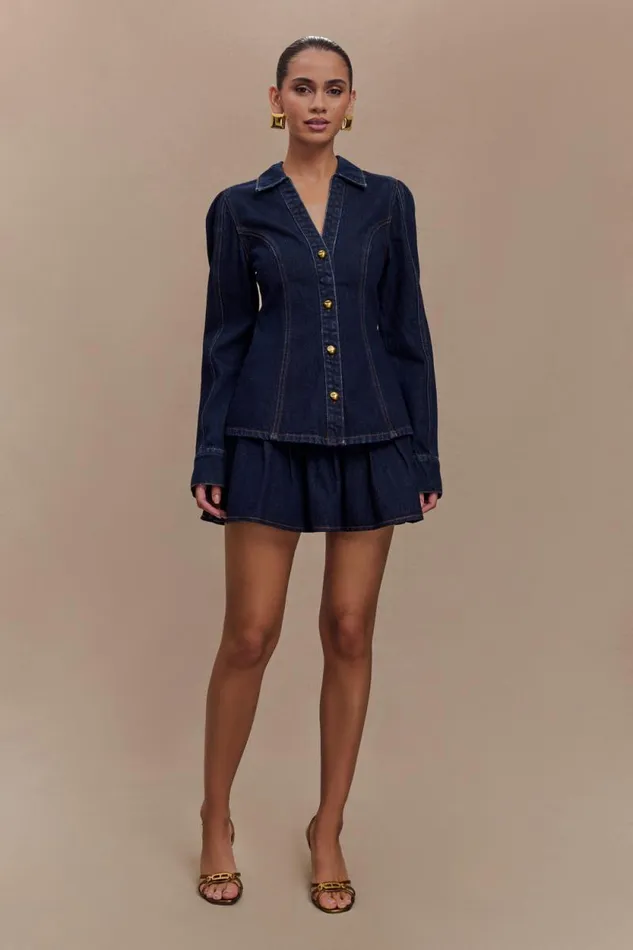 Women Meshki Tops Hilary Long Sleeve Denim Top 8211 Indigo Blue