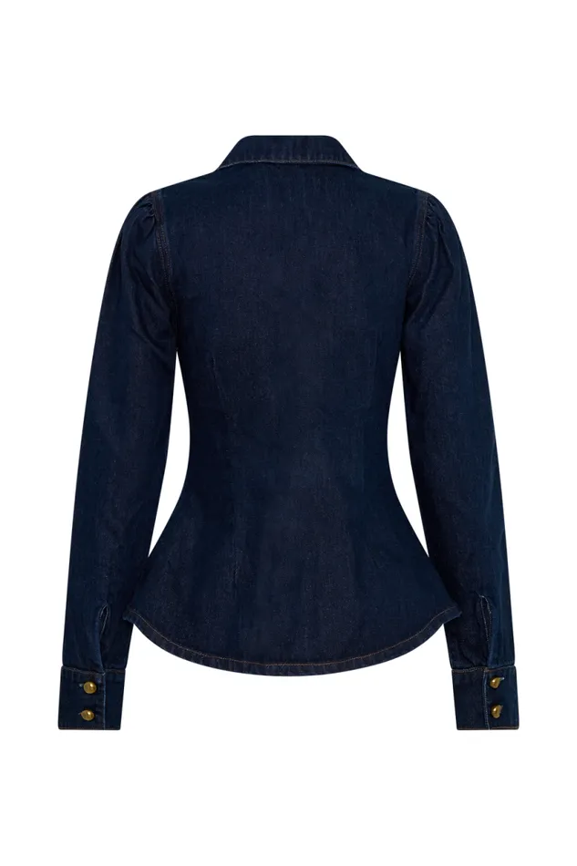 Women Meshki Tops Hilary Long Sleeve Denim Top 8211 Indigo Blue