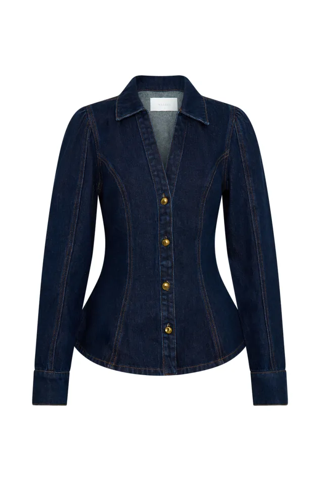 Women Meshki Tops Hilary Long Sleeve Denim Top 8211 Indigo Blue