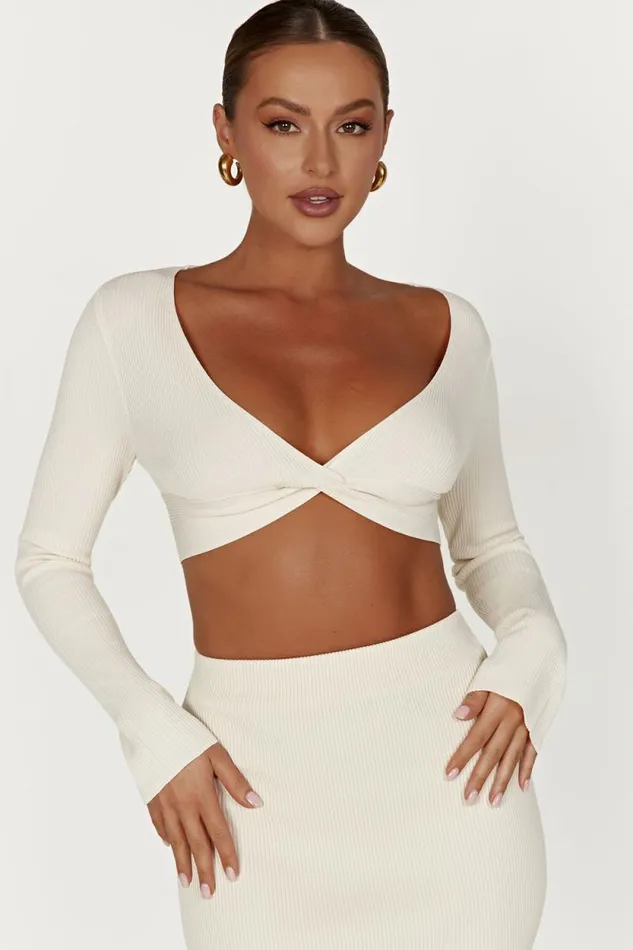 Women Meshki Tops Kaesha Long Sleeve Twist Front Knit Top 8211 Bone