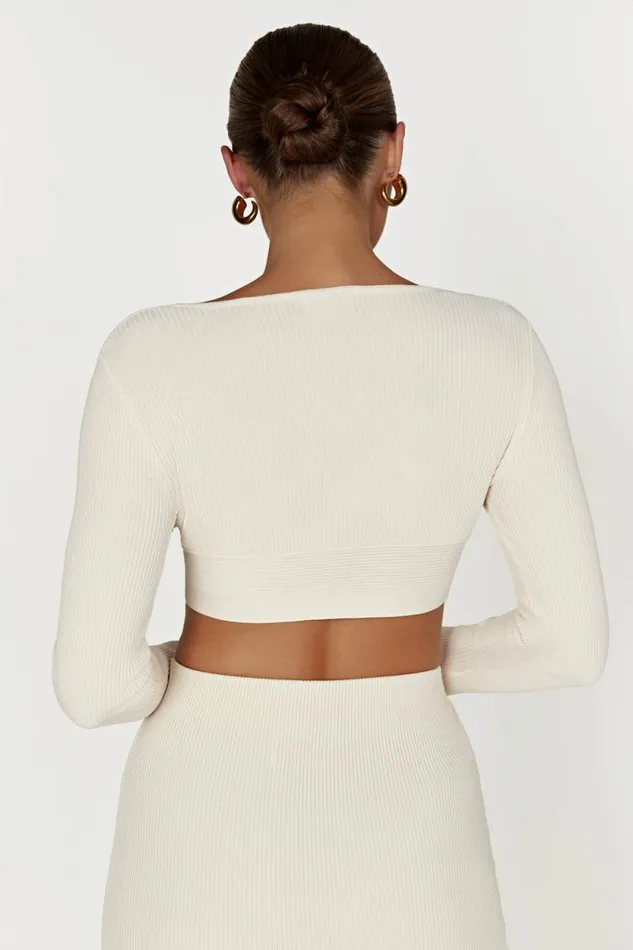 Women Meshki Tops Kaesha Long Sleeve Twist Front Knit Top 8211 Bone