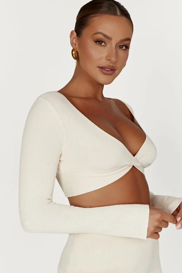 Women Meshki Tops Kaesha Long Sleeve Twist Front Knit Top 8211 Bone