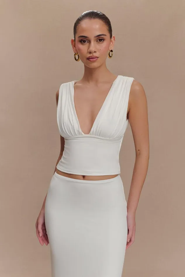 Women Meshki Tops Kerrigan Slinky Ruched Sleeveless Top 8211 White