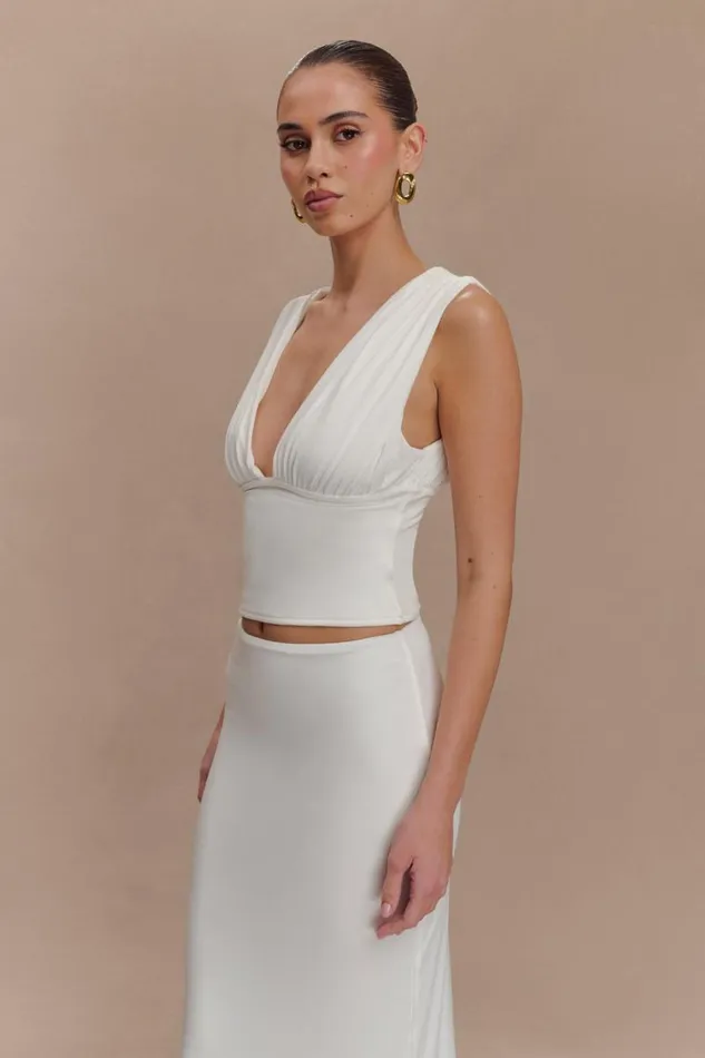 Women Meshki Tops Kerrigan Slinky Ruched Sleeveless Top 8211 White