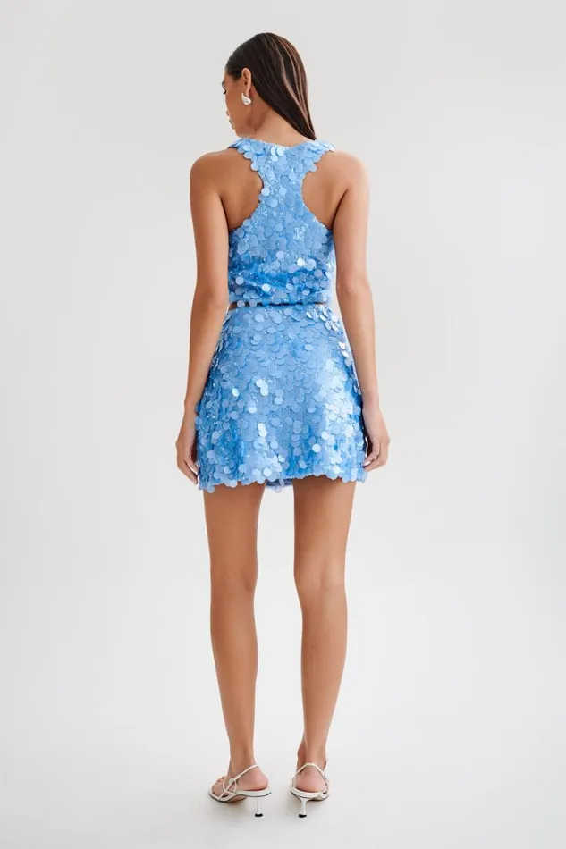 Women Meshki Tops Maude Transparent Sequin Racer Crop Top 8211 Cornflower Blue