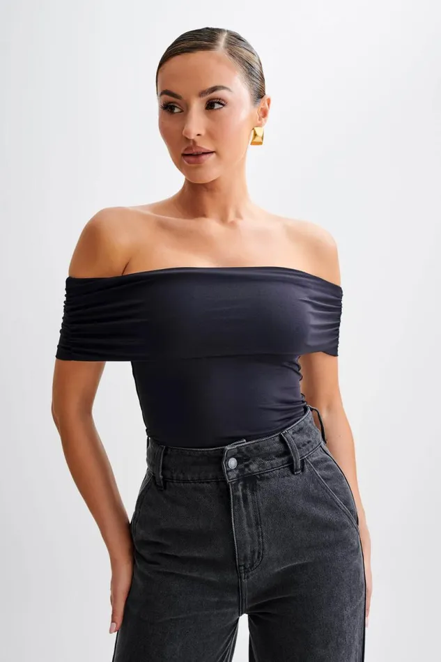 Women Meshki Tops Meena Recycled Nylon Off Shoulder Top 8211 Black
