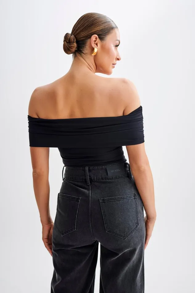 Women Meshki Tops Meena Recycled Nylon Off Shoulder Top 8211 Black