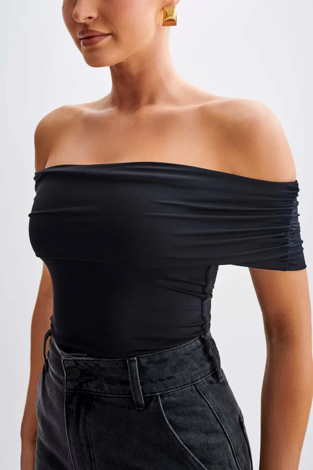 Women Meshki Tops Meena Recycled Nylon Off Shoulder Top 8211 Black