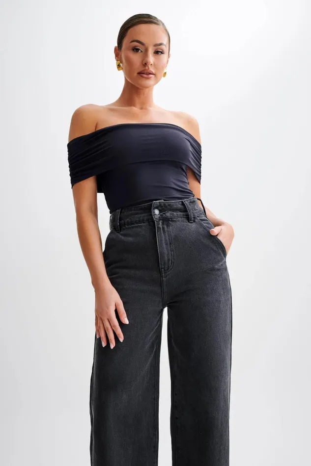 Women Meshki Tops Meena Recycled Nylon Off Shoulder Top 8211 Black