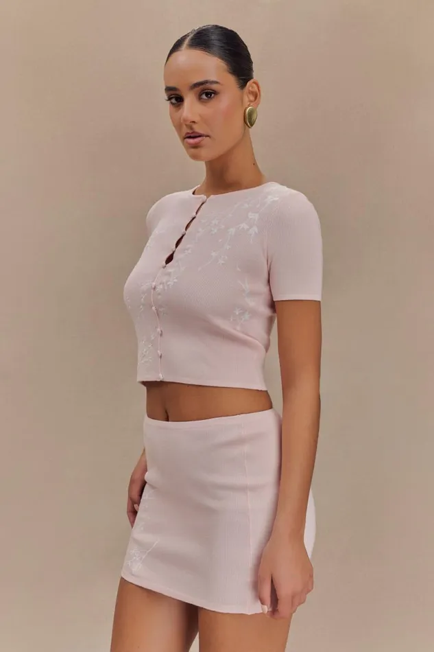 Women Meshki Tops Monroe Embroidered Knit Top 8211 Baby Pink And Ivory