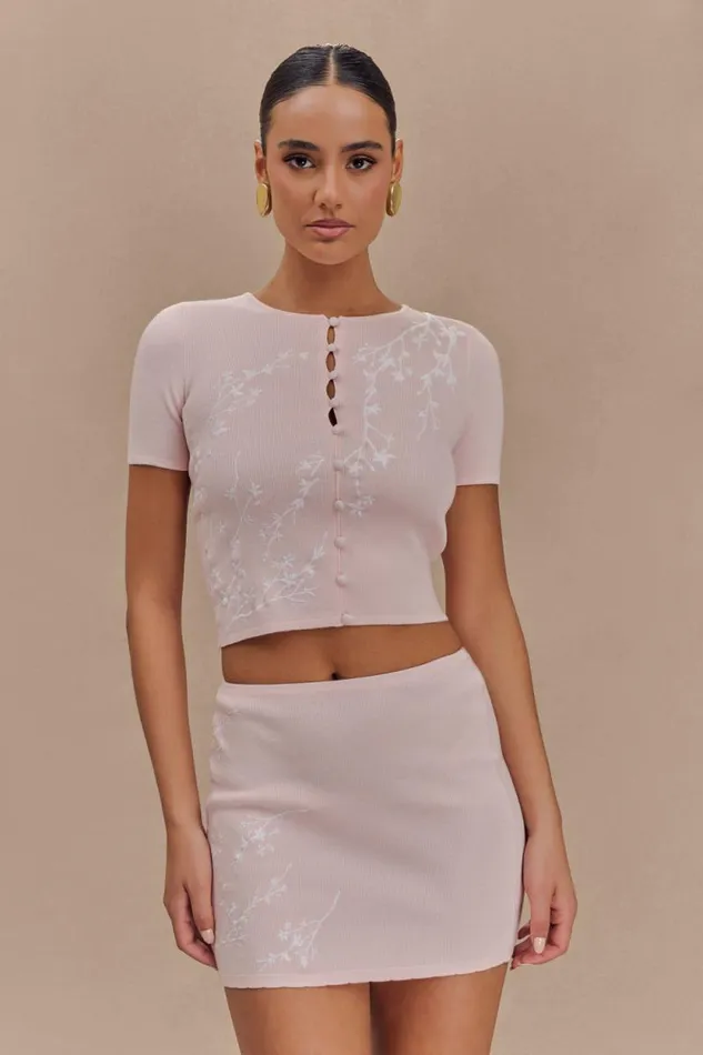 Women Meshki Tops Monroe Embroidered Knit Top 8211 Baby Pink And Ivory