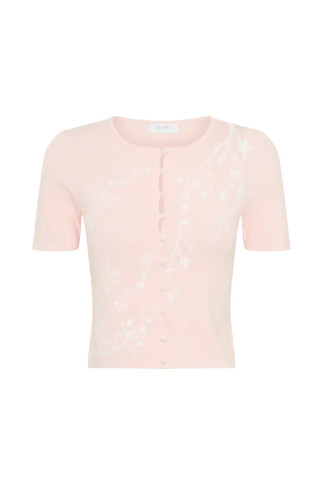 Women Meshki Tops Monroe Embroidered Knit Top 8211 Baby Pink And Ivory