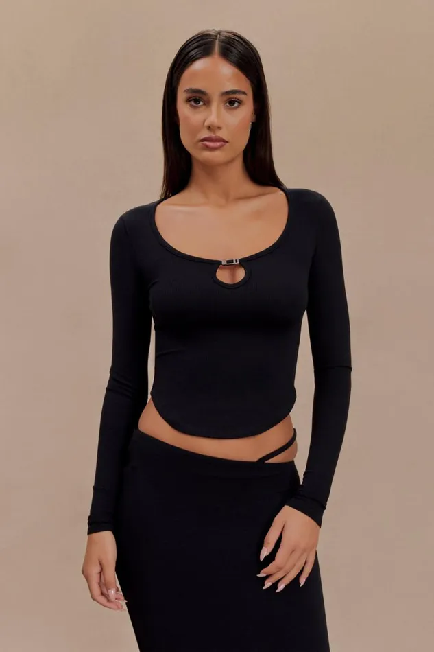 Women Meshki Tops Natalia Modal Buckle Long Sleeve Top 8211 Black