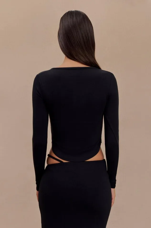 Women Meshki Tops Natalia Modal Buckle Long Sleeve Top 8211 Black