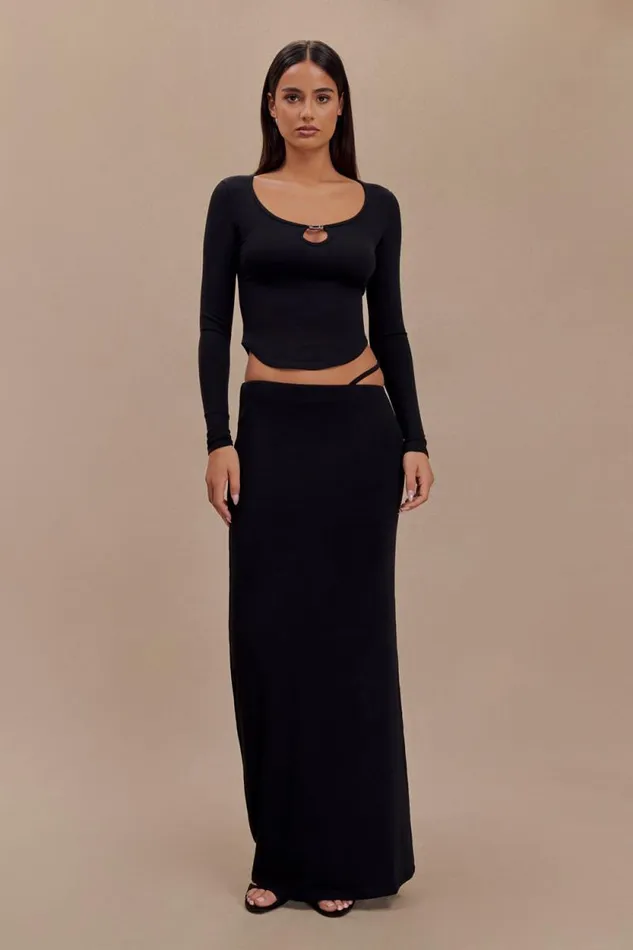 Women Meshki Tops Natalia Modal Buckle Long Sleeve Top 8211 Black