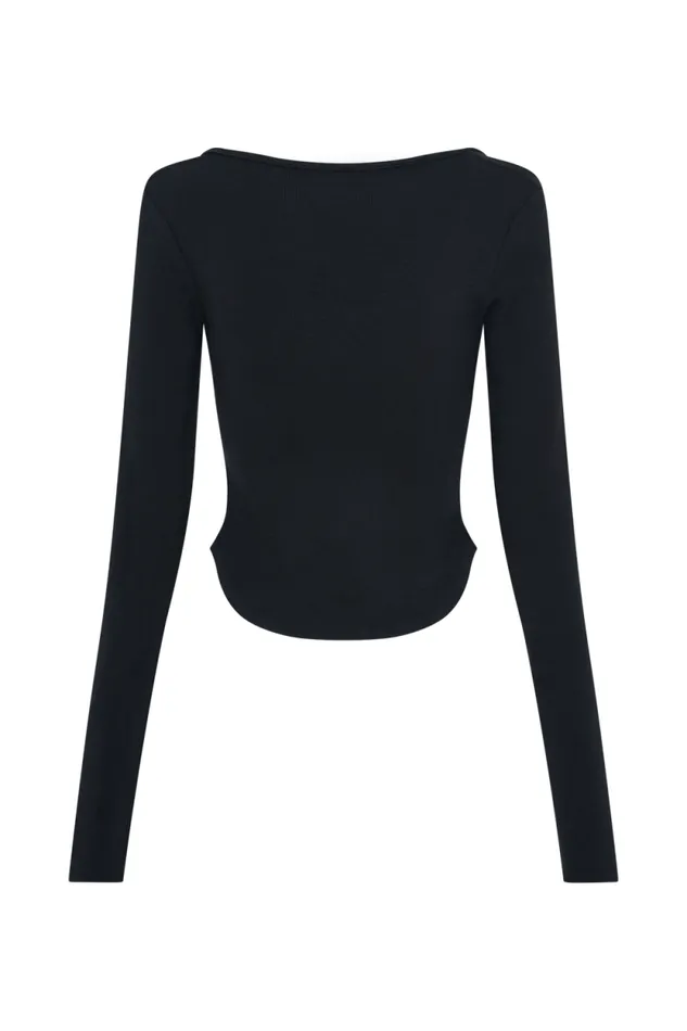 Women Meshki Tops Natalia Modal Buckle Long Sleeve Top 8211 Black