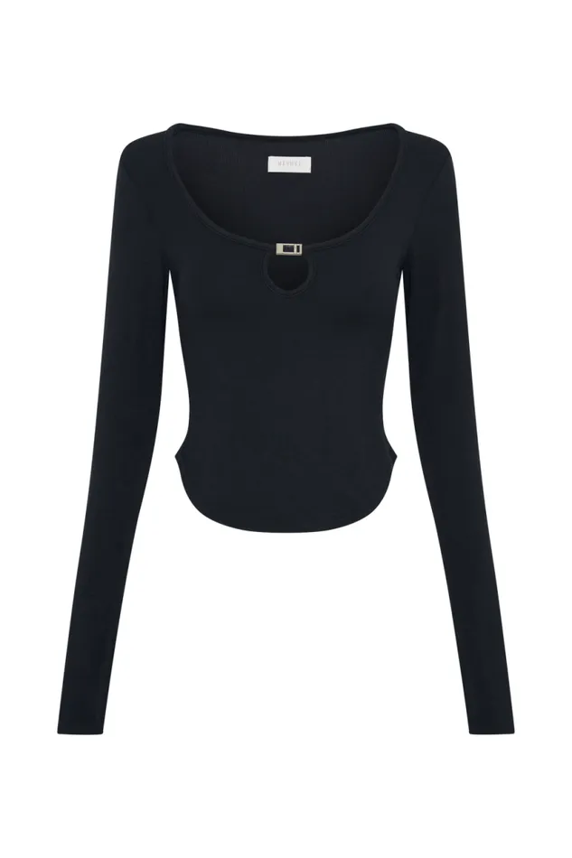 Women Meshki Tops Natalia Modal Buckle Long Sleeve Top 8211 Black