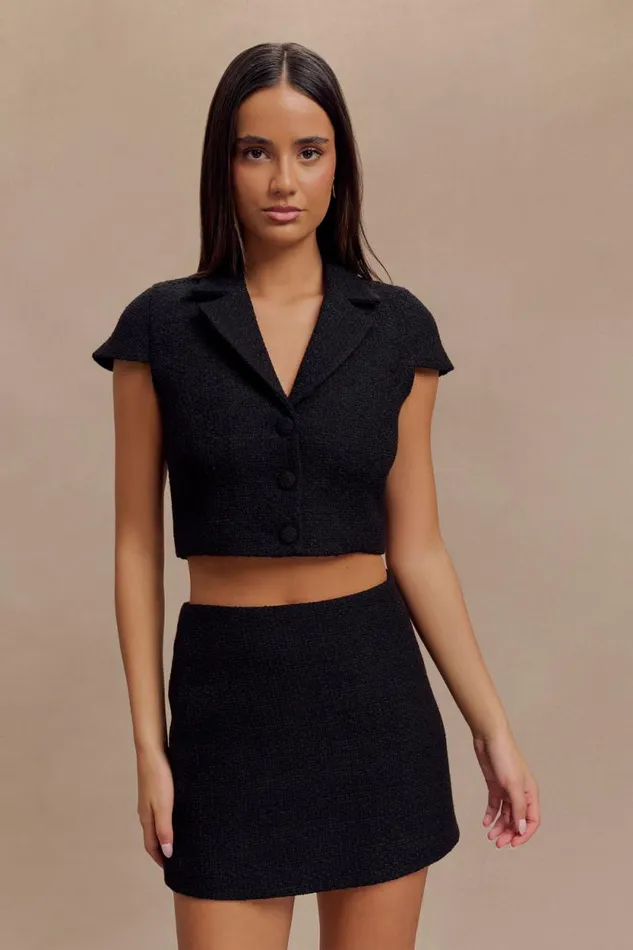 Women Meshki Tops Parisa Boucle Button Up Top 8211 Black