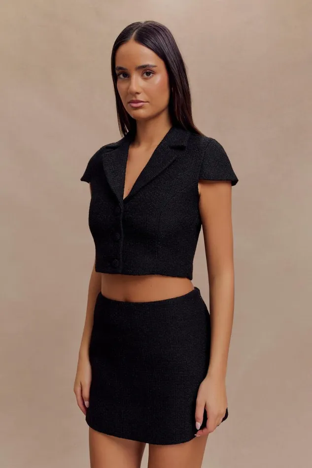 Women Meshki Tops Parisa Boucle Button Up Top 8211 Black
