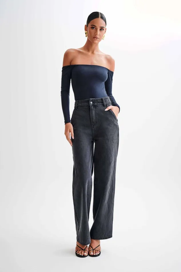 Women Meshki Tops Peta Off Shoulder Modal Long Sleeve Bodysuit 8211 Black