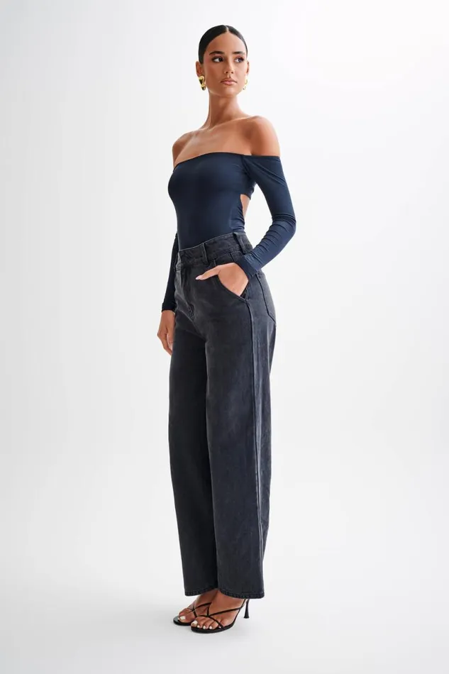 Women Meshki Tops Peta Off Shoulder Modal Long Sleeve Bodysuit 8211 Black