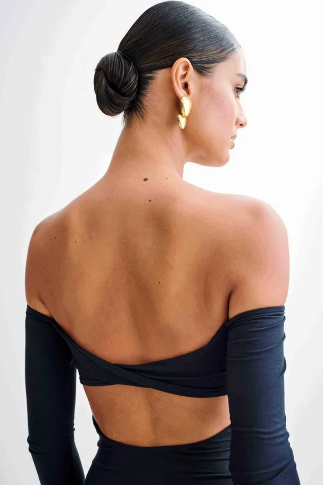 Women Meshki Tops Peta Off Shoulder Modal Long Sleeve Bodysuit 8211 Black