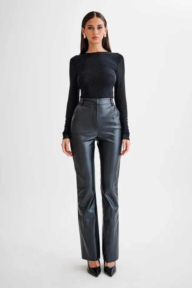 Women Meshki Tops Selma Long Sleeve Diamante Bodysuit 8211 BlackBlack