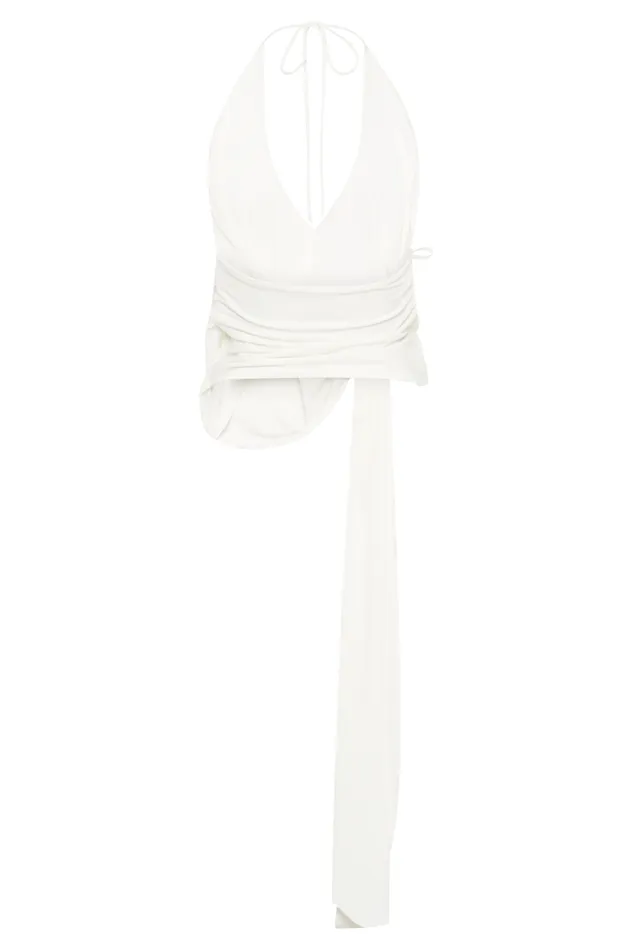 Women Meshki Tops Tyla Draped Slinky Halter Top 8211 White Women Meshki Tops Tyla Draped Slinky Halter Top 8211 White