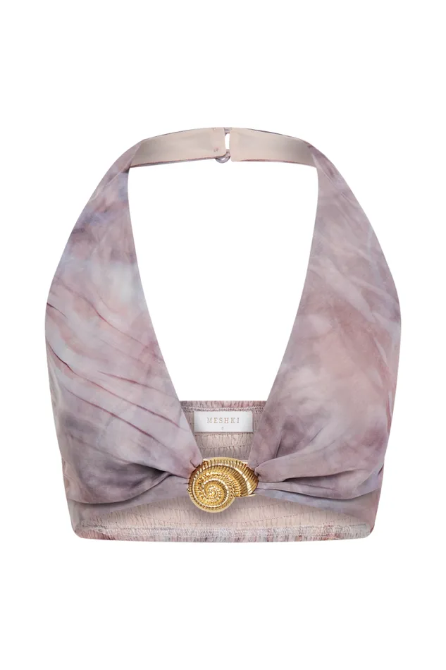 Women Meshki Tops Ursula Shell Hardware Halter Top 8211 Mermaid Shell Print