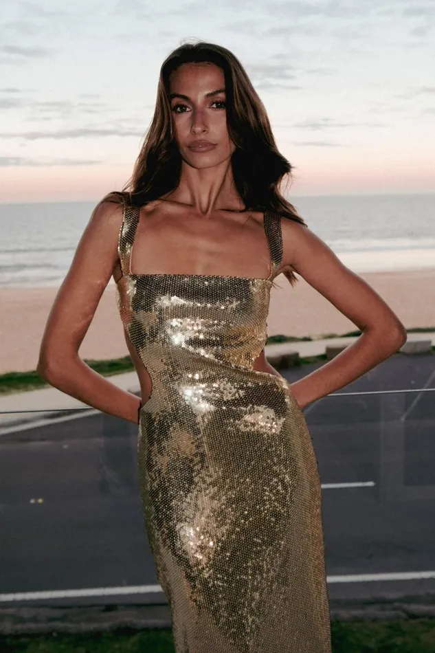 Women Meshki Two Piece Sets Adoria Sequin Cut Out Maxi Dress 8211 Gold