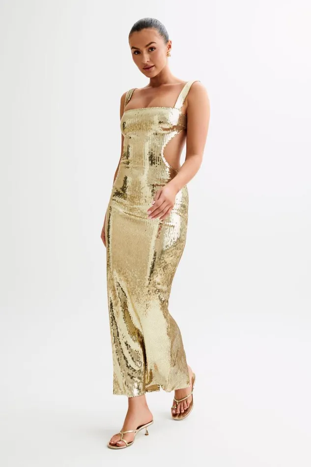 Women Meshki Two Piece Sets Adoria Sequin Cut Out Maxi Dress 8211 Gold