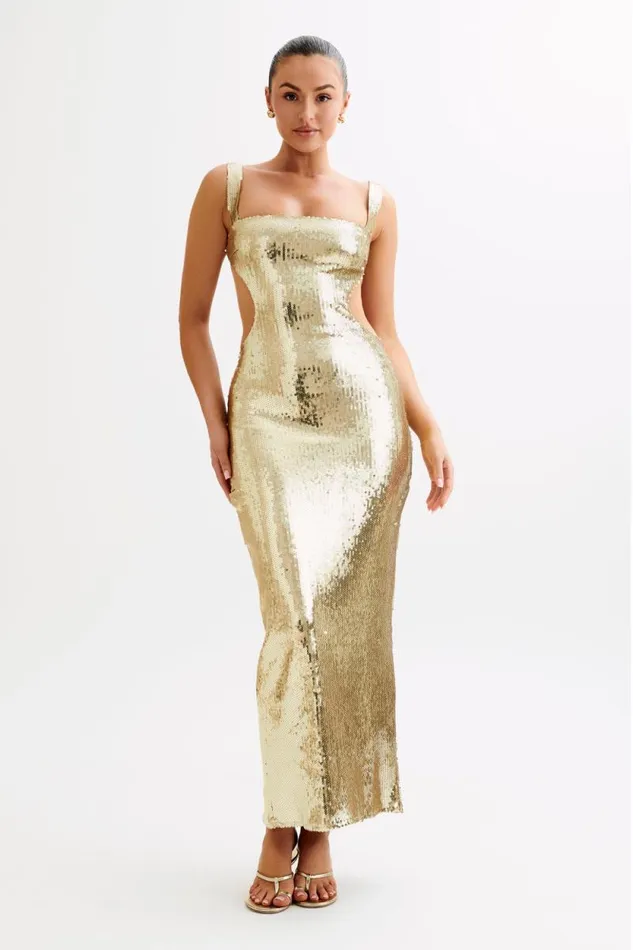 Women Meshki Two Piece Sets Adoria Sequin Cut Out Maxi Dress 8211 Gold