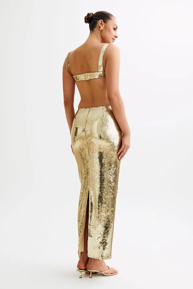 Women Meshki Two Piece Sets Adoria Sequin Cut Out Maxi Dress 8211 Gold