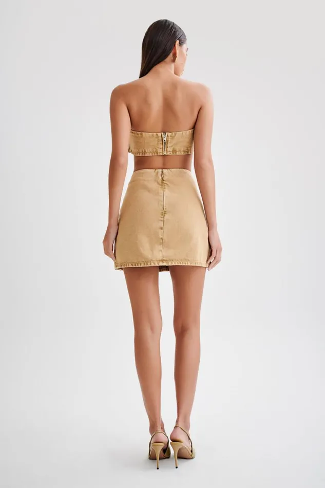 Women Meshki Two Piece Sets Rowena Denim Buckle Bandeau 8211 Tan Acid Wash