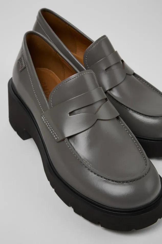 Women Milah Gray Leather Loafers Camper Formal Shoes